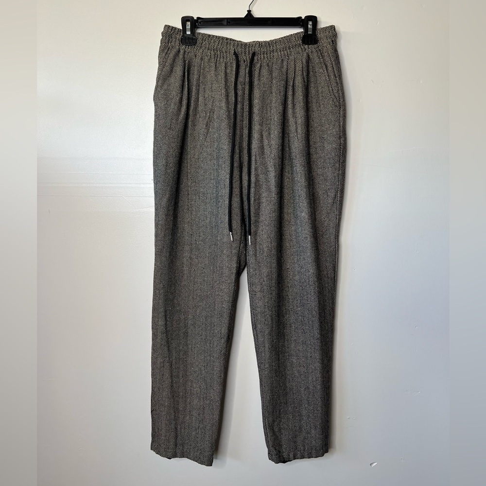 Molly Bracken Herringbone Black Tan Drawstring Pants, L